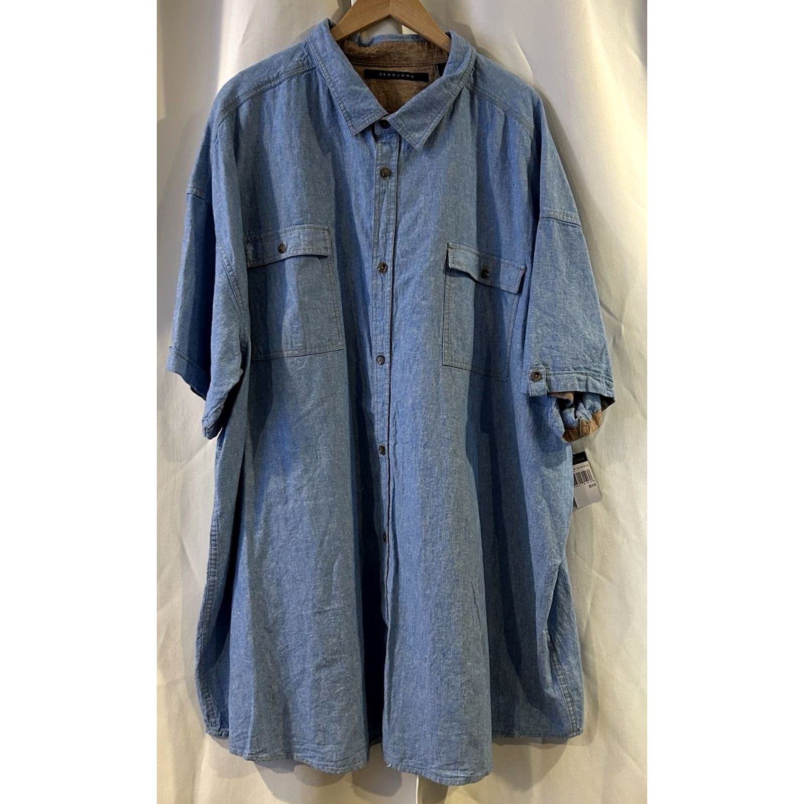 Sean John NWT SEAN JOHN Button-Down Shirt Big & Tall 6XB Blue Cotton Blend Short Sleeve Men’s Button-Up Casual Business Size US XXL / EU 58 / 5 - 2 Thumbnail