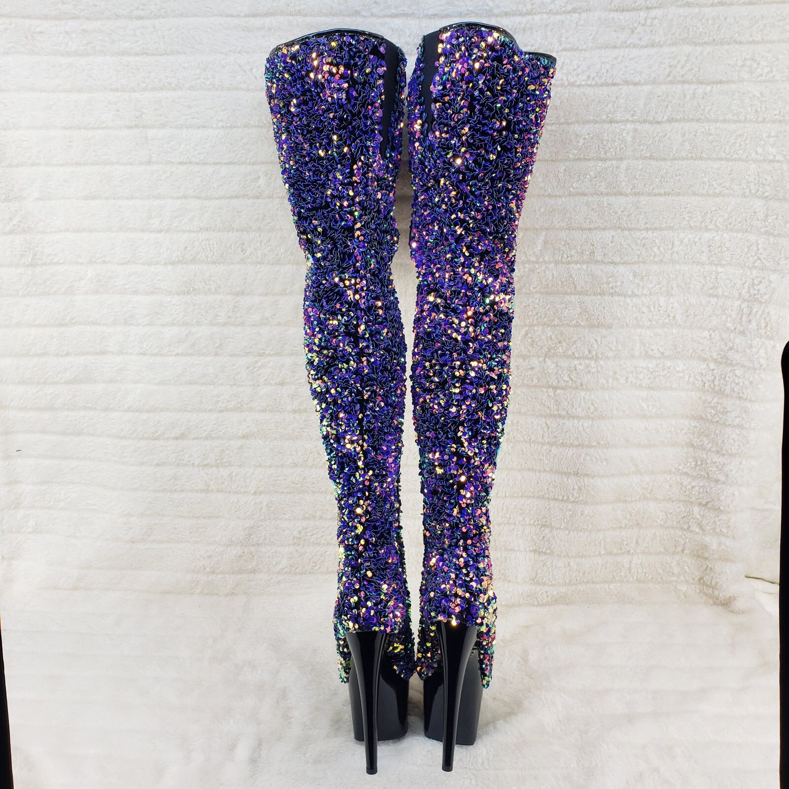 Other Adore 3020 Purple Multi Sequin High Heel Platform Thigh High Size US 11 / IT 41 - 3 Thumbnail