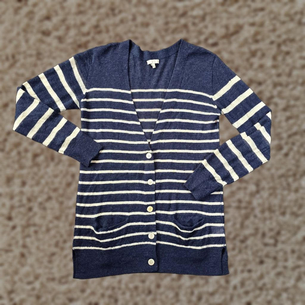Joie Joie Sweater Womens Large Blue Alpaca Striped Pockets Lightweight Cardigan Knit V-Neck Regular Sleeve Long Fall Spring Winter Jeans? Size L / US 10 / IT 46 - 1 Thumbnail