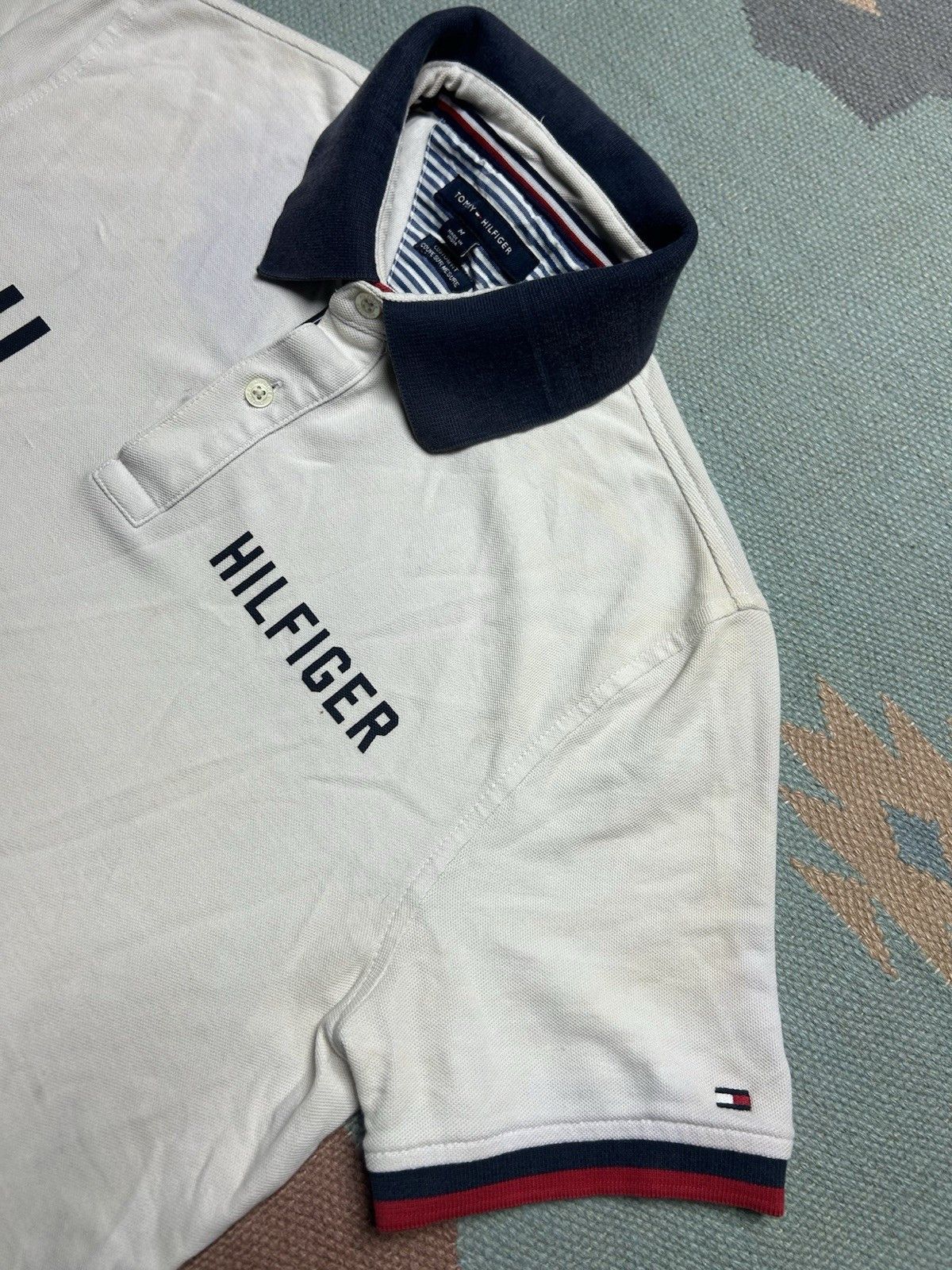 Vintage Tommy Hilfiger polo shirt flag spell out logo streetwear med Size US M / EU 48-50 / 2 - 5 Thumbnail