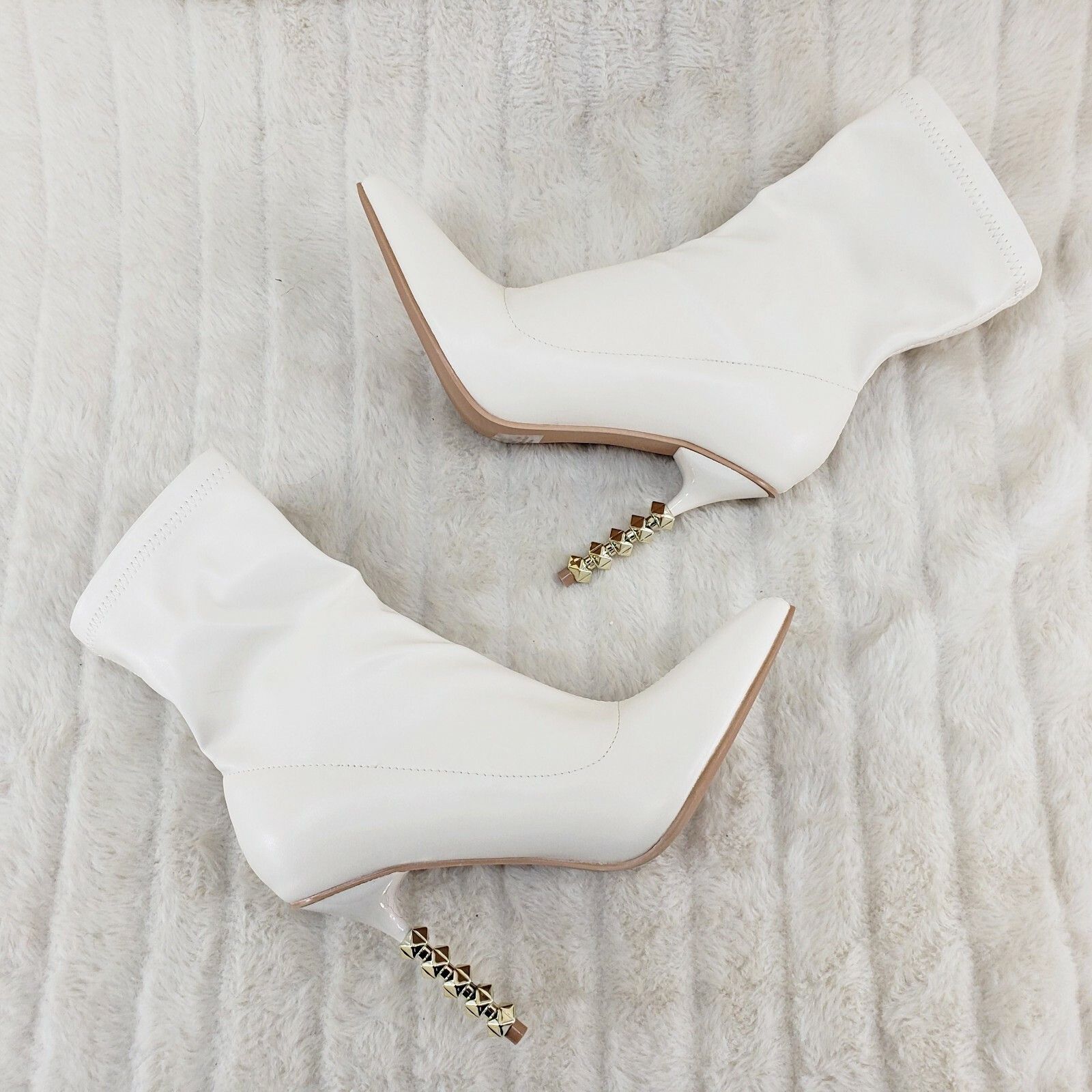 Other 5" Geo Deco High Heel Off White Stretchy Pointy Toe Ankle Bo Size US 7.5 / IT 37.5 - 1 Thumbnail