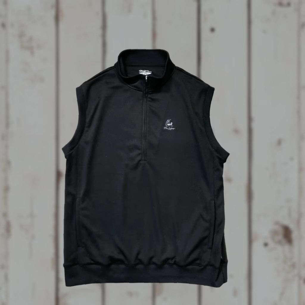 Vintage Straight Down Mens Vest 2XL Black 1/4 Zip Mock Neck Pockets Logo Embroidered Sleeveless Knitted Sweater Vest Size US XXL / EU 58 / 5 - 1 Thumbnail
