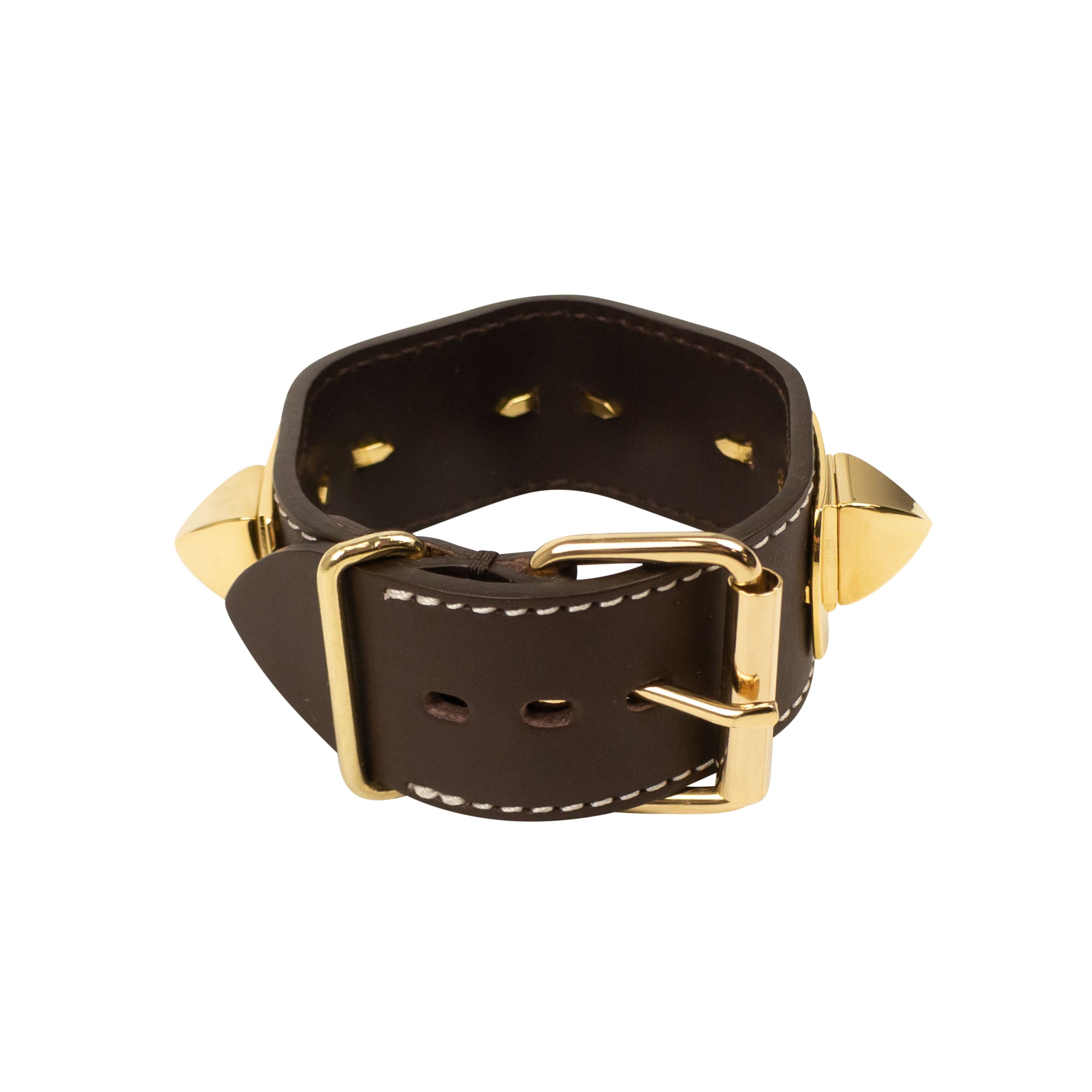 image of Undercover Brown Leather Pyramid Stud Adjustable Braclet Size Os, Men's