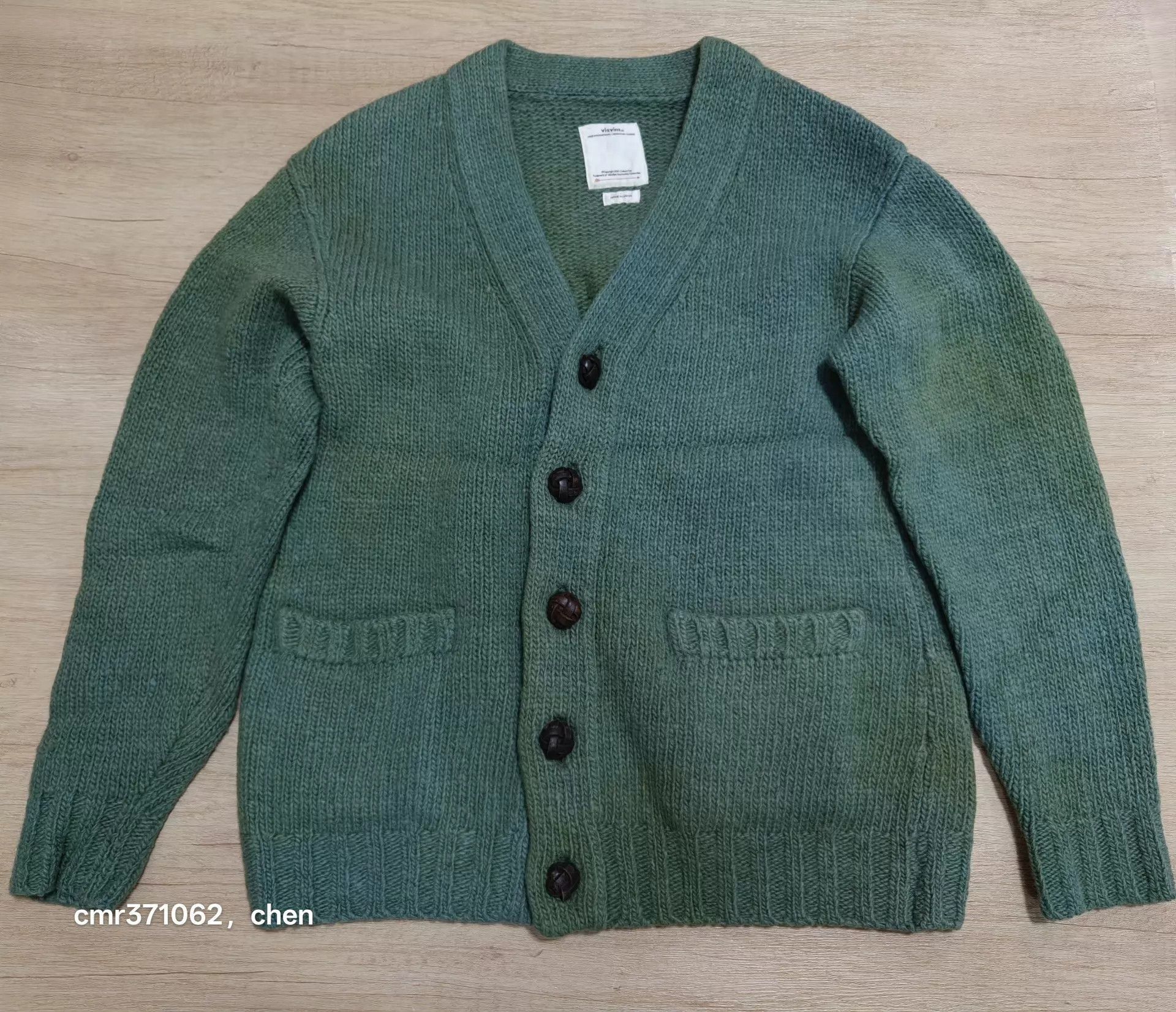 Visvim Green V-Neck Button-Up Knit Cardigan Size US S / EU 44-46 / 1 - 1 Thumbnail