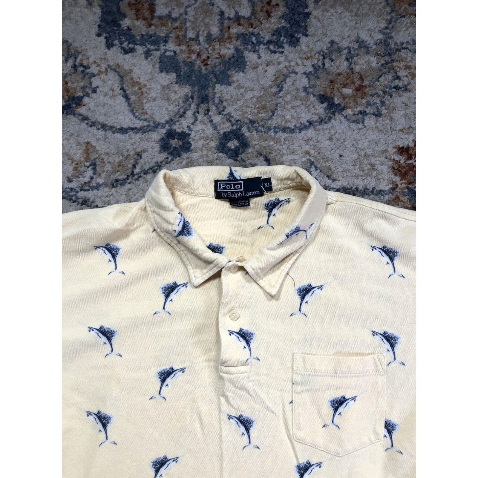 Polo Ralph Lauren VINTAGE Polo Ralph Lauren Polo Shirt Mens XL Yellow Marlin Fish Print 90s Size US XL / EU 56 / 4 - 2 Thumbnail