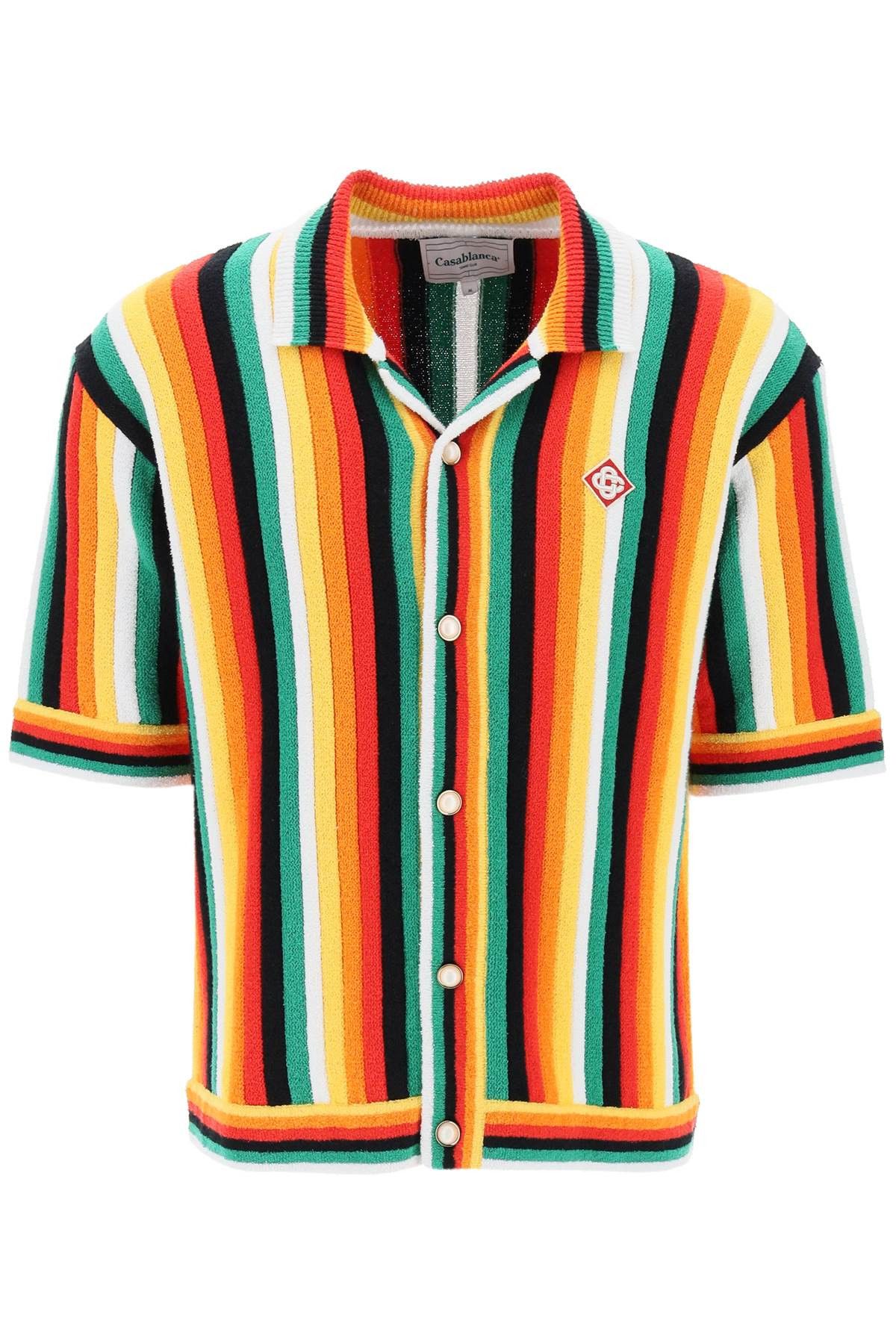 image of Casablanca Striped Knit Bowling Shirt With Nine Words, Men's (Size Large)