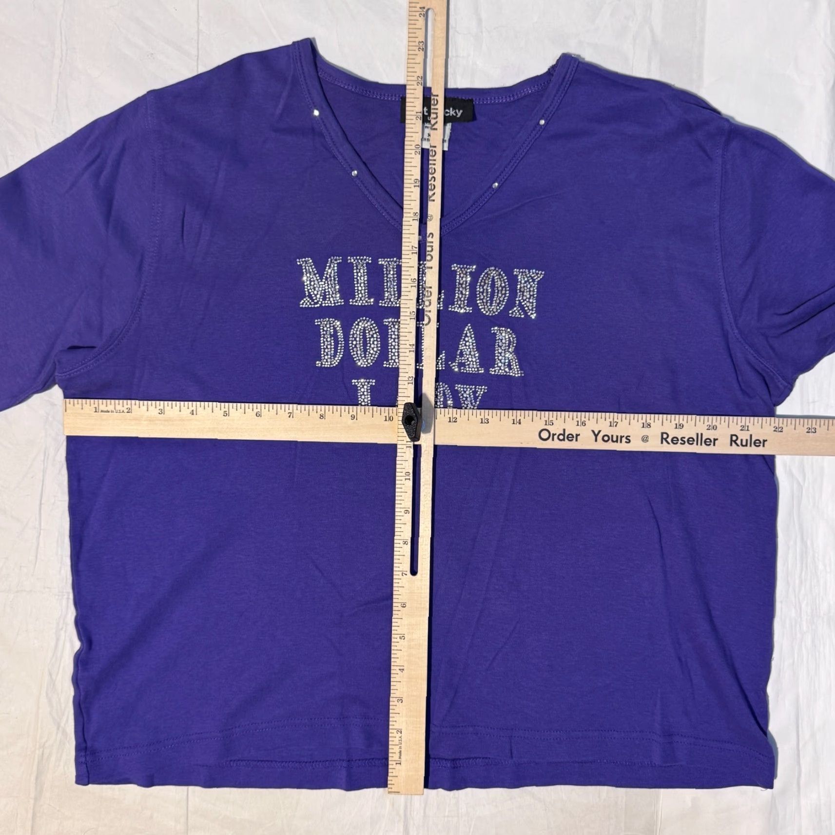 Vintage Get Lucky Tshirt 3/4 Sleeve Purple Rhinestone Bling Logo XL Lot Of 2 USA Size XL / US 12-14 / IT 48-50 - 5 Thumbnail