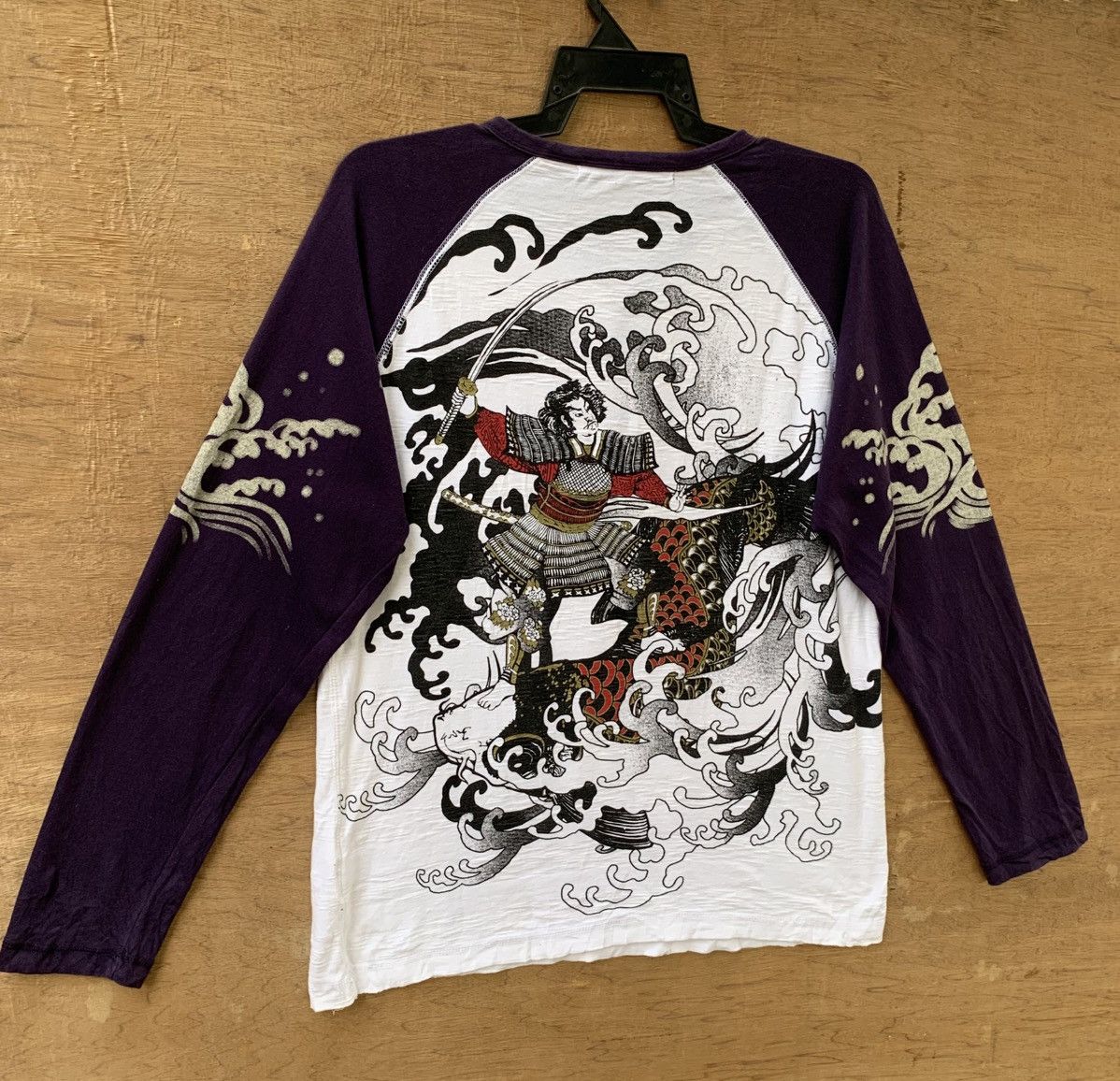 Art Comes First Samurai Riding Koi Fish Three Pocket Sukajan T Shirt Size US M / EU 48-50 / 2 - 7 Thumbnail
