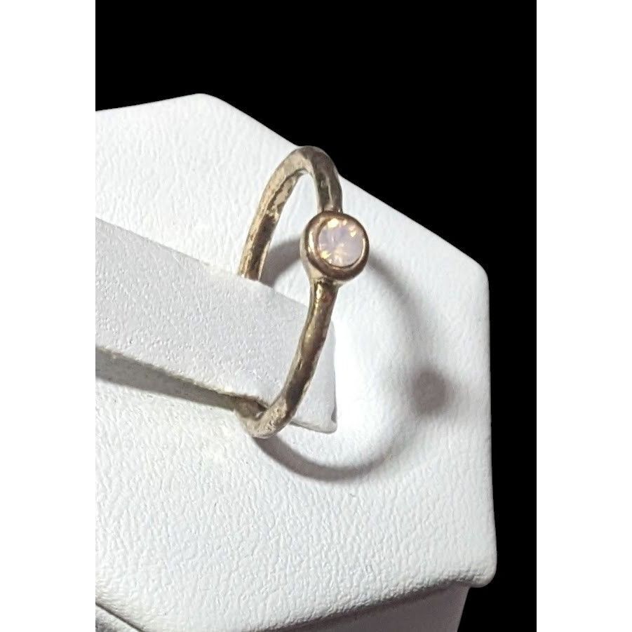 Other Minimalist Gold Tone Textured Ring With Tiny Pastel Pink Sto Size ONE SIZE - 2 Thumbnail