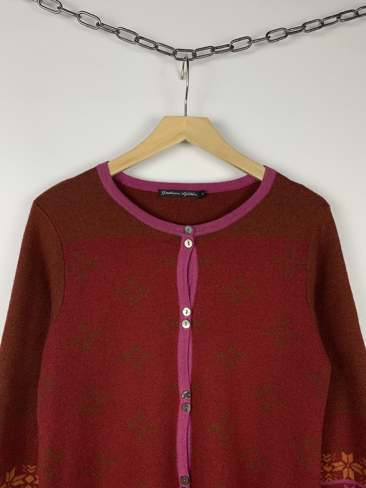 Gudrun Sjoden Gudrun Sjoden Winter Pattern Wool Long Cardigan Sweater Red Size M / US 6-8 / IT 42-44 - 2 Thumbnail