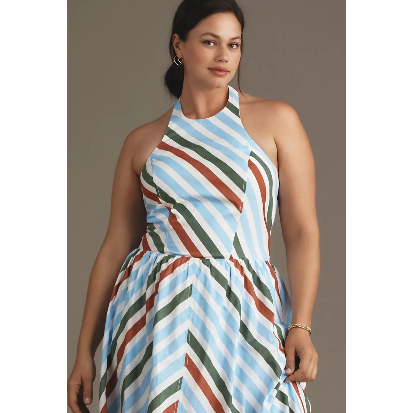 Anthropologie NWT Maeve Halter Midi Sundress $168 XXS Neutral Striped Size XXS / US 00 / IT 34 - 5 Thumbnail
