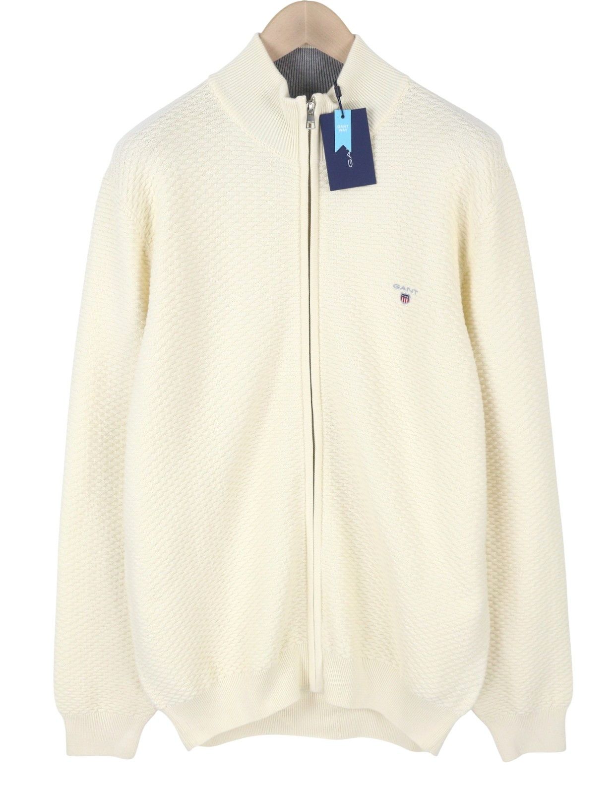 Gant TRIANGLE TEXTURE FULL ZIP XL Cream Stretch Jumper 87318 Size US XL / EU 56 / 4 - 3 Thumbnail