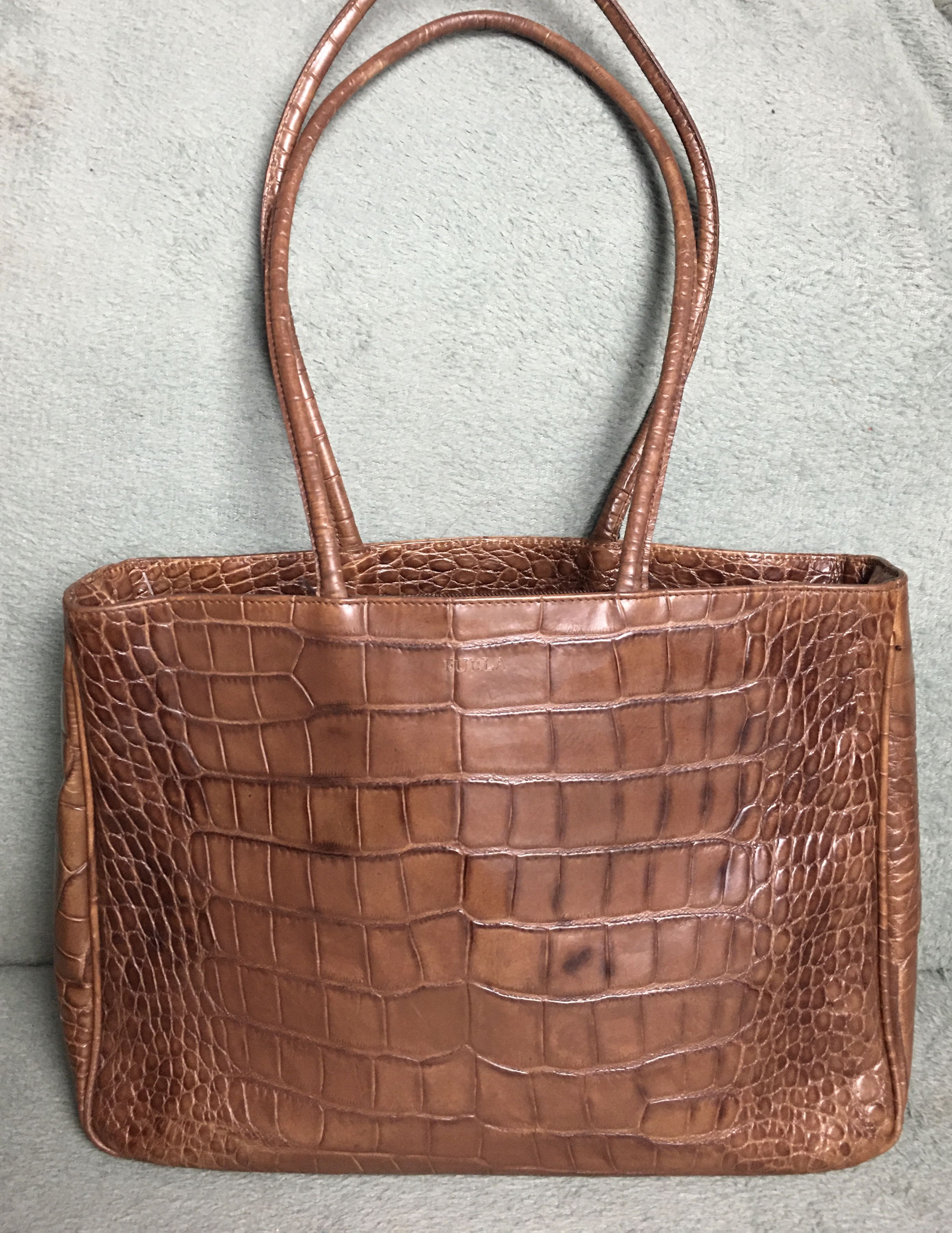 Furla Furla Leather Croco Embossed Brown Tote Bag Size ONE SIZE - 1 Thumbnail