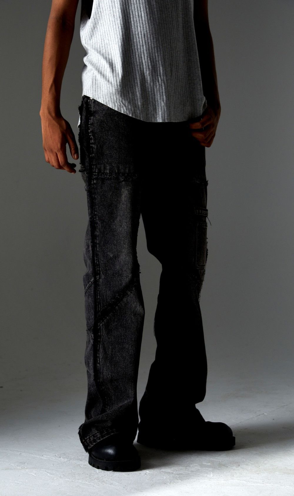 Vintage Splicing Washed Raw Rough Edge Straight Streetwear Jeans Size US 33 - 7 Thumbnail