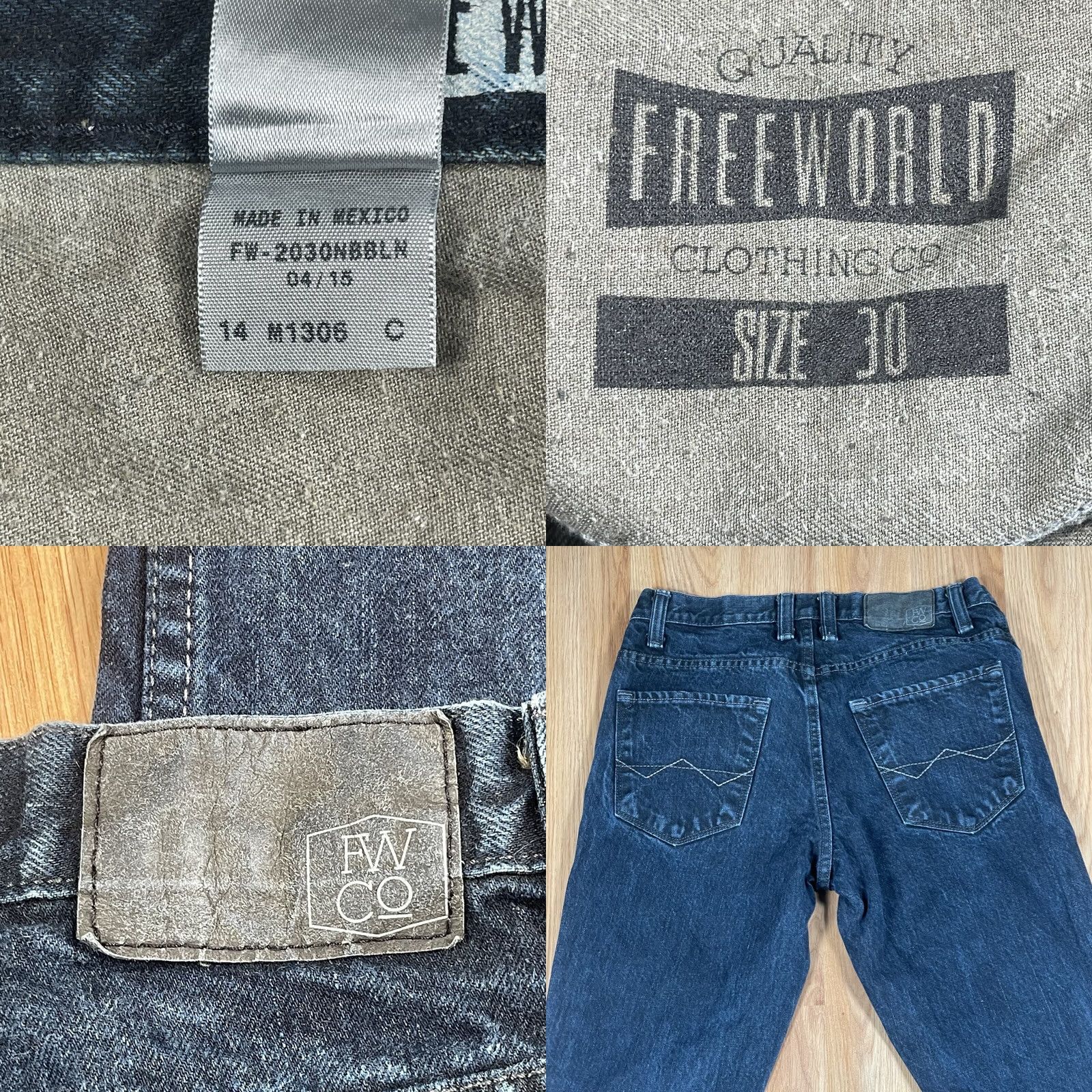 Denime Freeworld Co. Jeans Mens 30Wx31L Skinny Dark Blue Wash Denim Pants Size US 30 / EU 46 - 9 Thumbnail