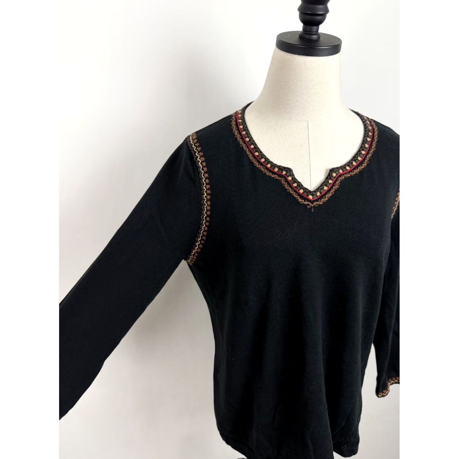 Vintage VINTAGE Harold's Shirt Womens L Black Cotton Embroidered 3/4 Sleeve V-Neck Western 90s Bohemian retro Hippie Vintage Womens XL fits like Large Size L / US 10 / IT 46 - 5 Thumbnail