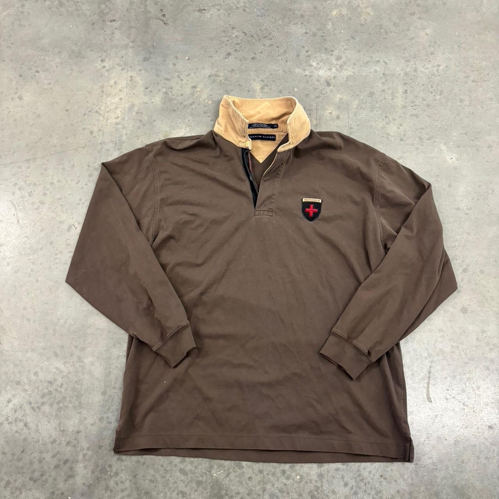 Tommy Hilfiger Vintage Y2K Style Tommy Hilfiger Brown Rugby Style Shirt Size US XL / EU 56 / 4 - 4 Thumbnail