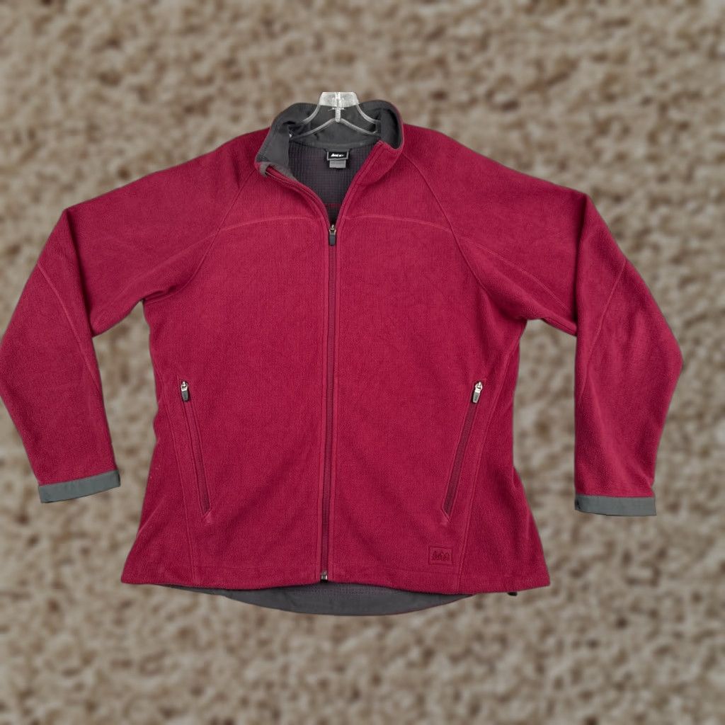 Vintage REI Jacket Womens Extra Large Red Full Zip Fleece Polyester Mock Neck Pockets Size XL / US 12-14 / IT 48-50 - 1 Thumbnail