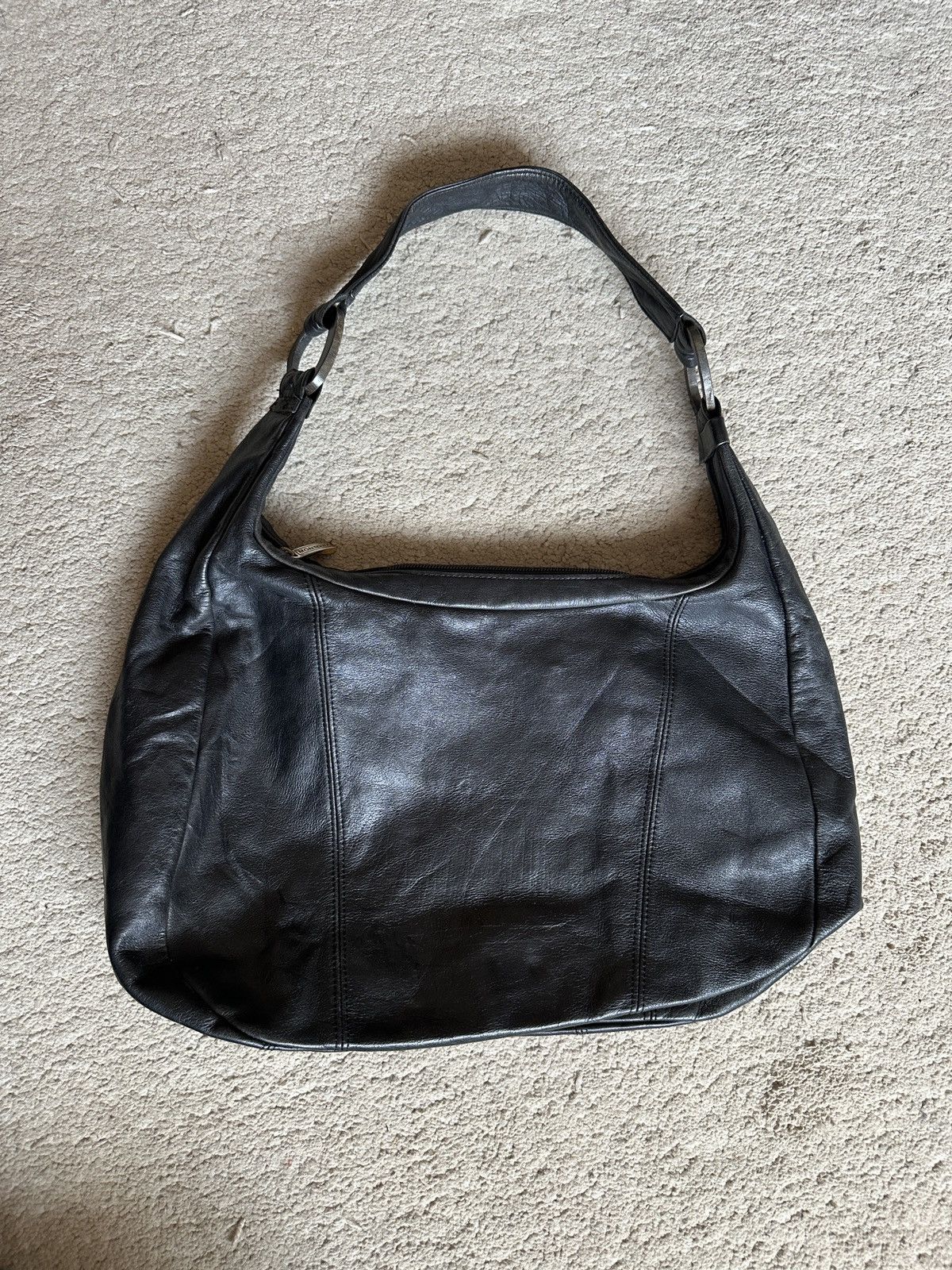 1990s Montowa Japan Hand made Black Leather Shoulder Bag