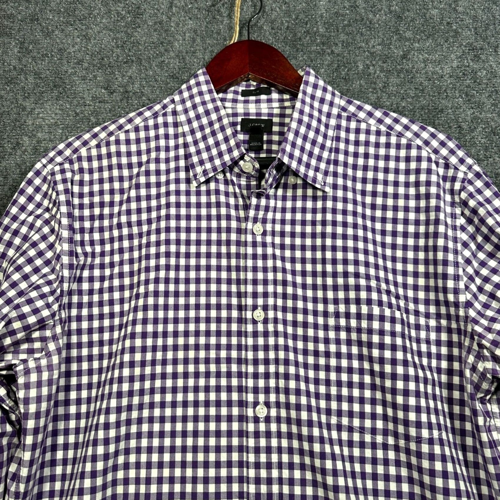 J.Crew J.CREW Shirt Mens L Slim Fit Button-Down Purple Gingham Check Cotton Pocket Button-Up Size US L / EU 52-54 / 3 - 3 Thumbnail