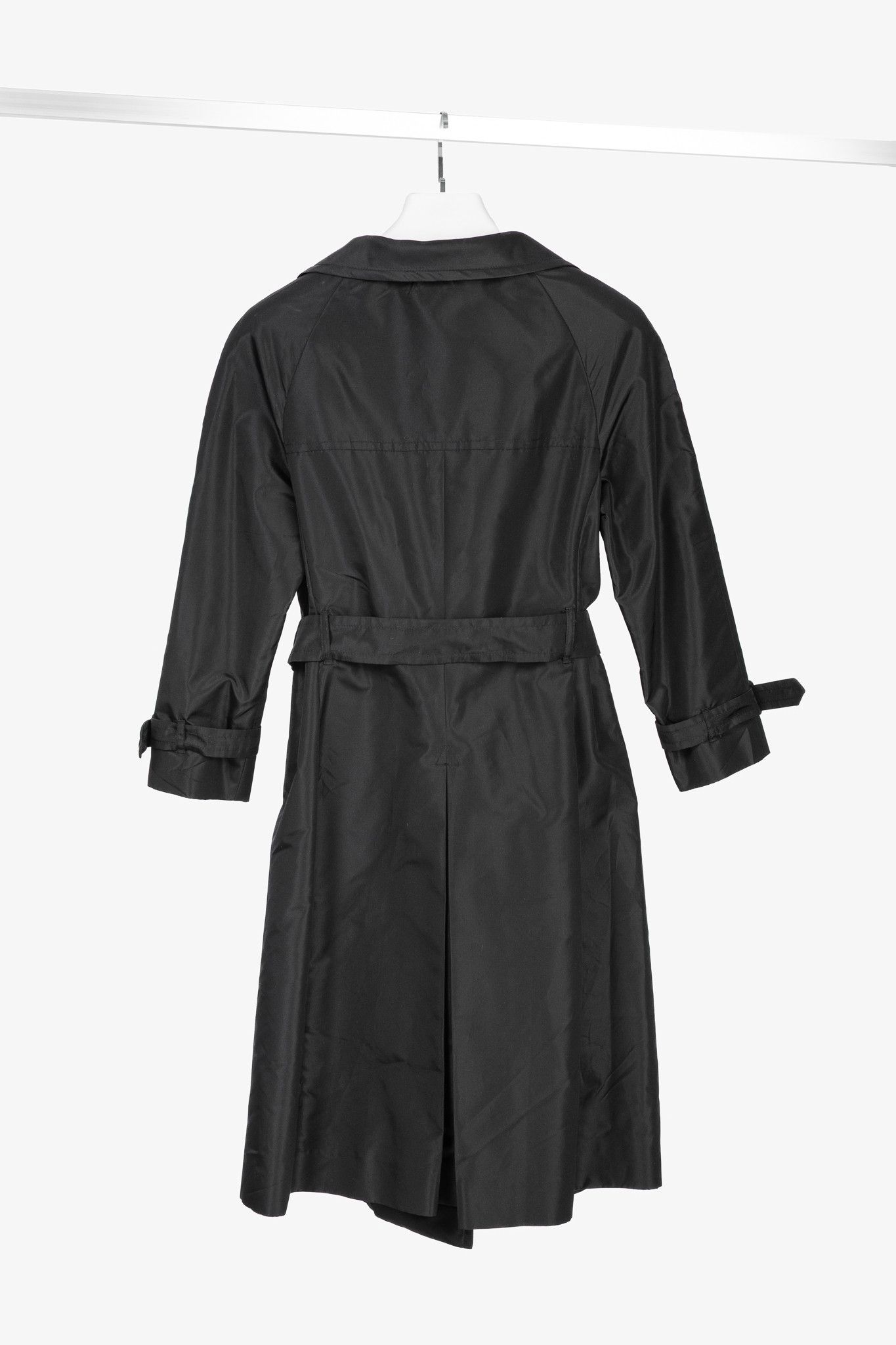 Prada Prada Black Silk-Taffeta Belted Double-Breasted Trench Coat Size S / US 4 / IT 40 - 2 Thumbnail