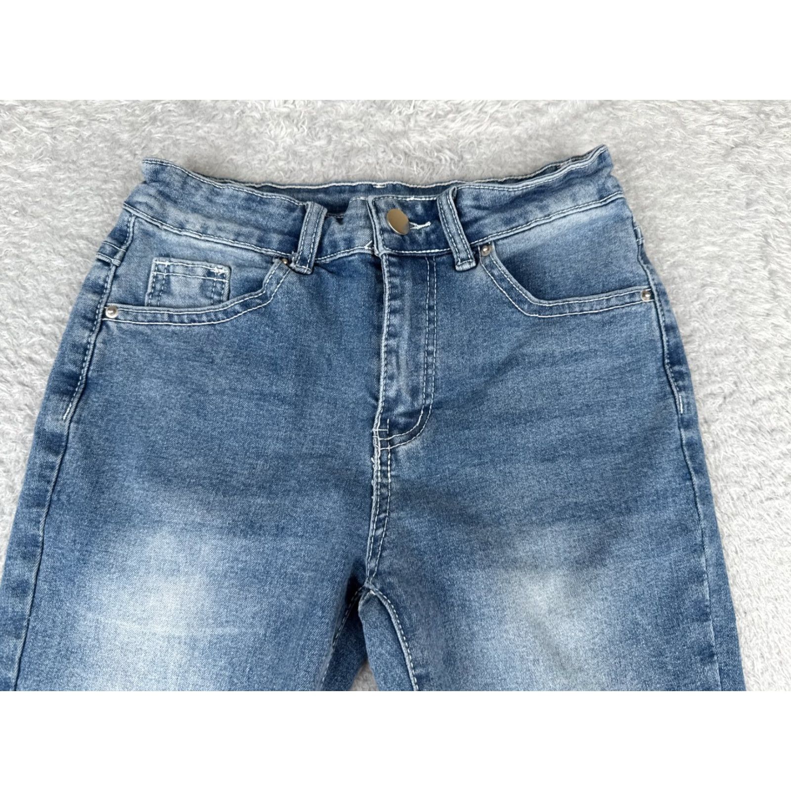 Shein Shein Jeans Women's Blue Denim Flare Mid Rise 23x30 5-Pocket Embroidered Cotton Blend Zip Zipper Blanket: N/A Size 26" / US 2 / IT 38 - 4 Thumbnail
