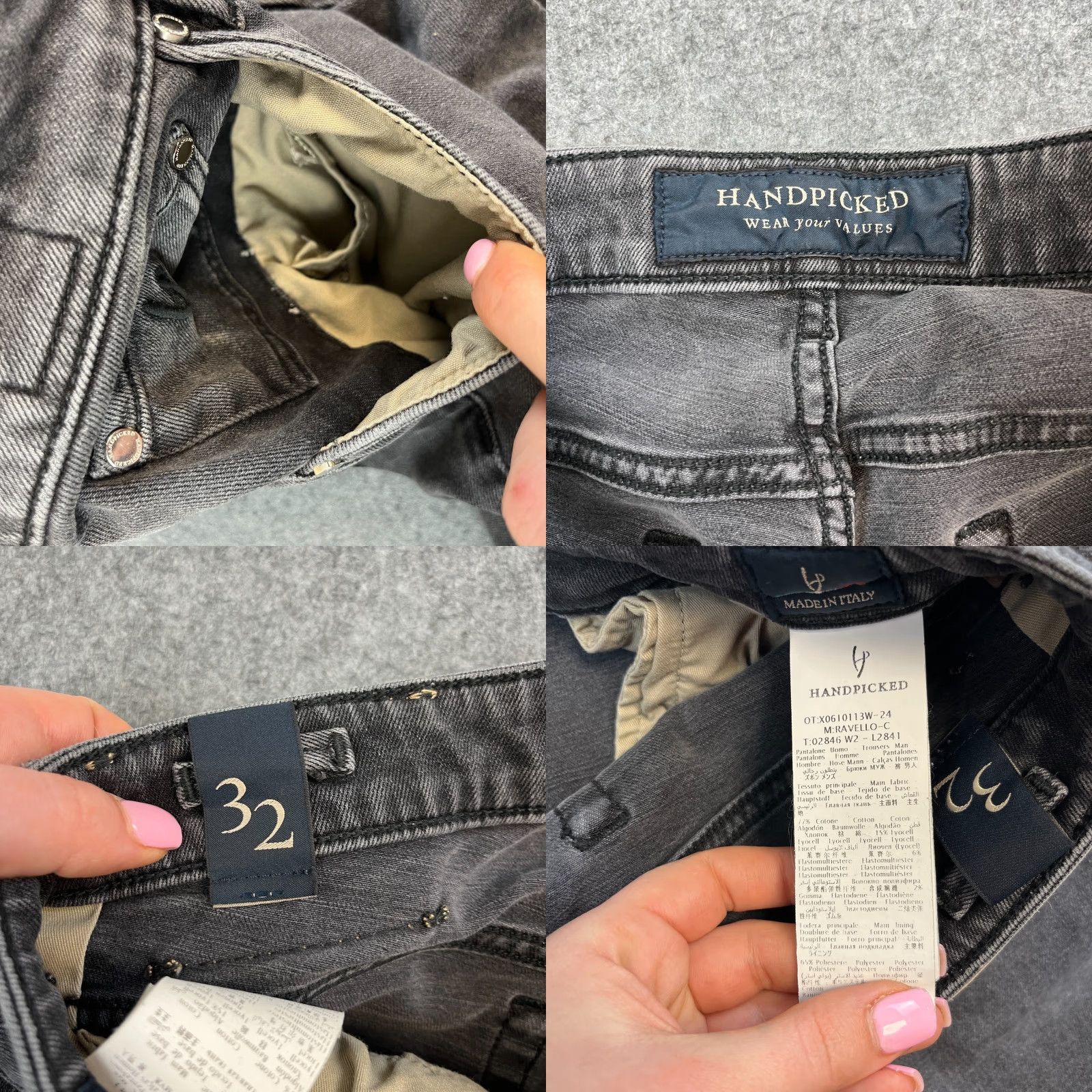 Vintage Handpicked Mens Jeans Slim Fit 32 30 Dark Grey Stretch Ravello Made In Italy Jeans Slim Mens 32 Grey Size US 32 / EU 48 - 8 Thumbnail