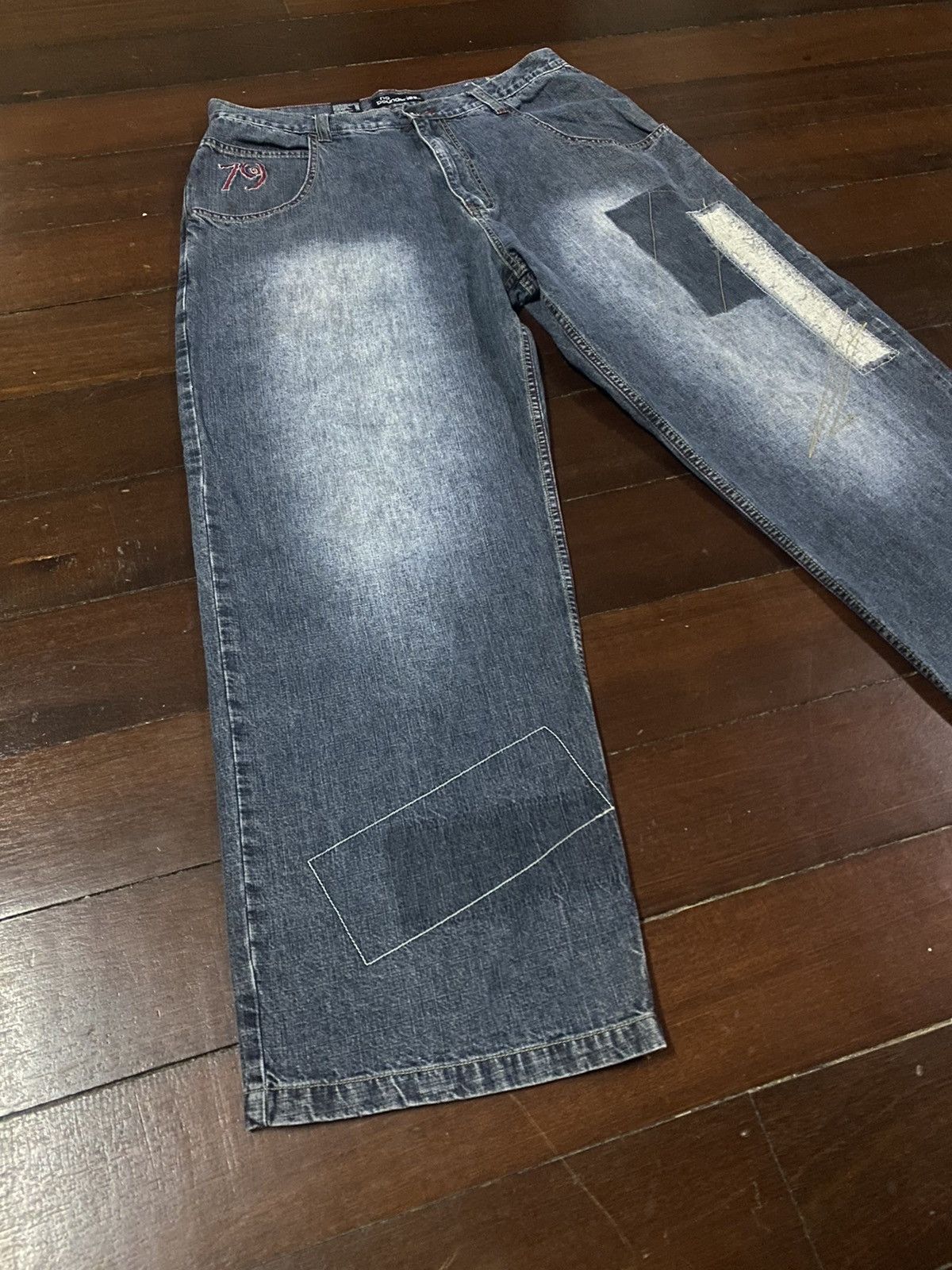 Designer × JNCO FIRE 🔥 NO BOUNDARIES WIDE LEG PATCH WORKS BELL BOTTOM Size US 36 / EU 52 - 2 Thumbnail