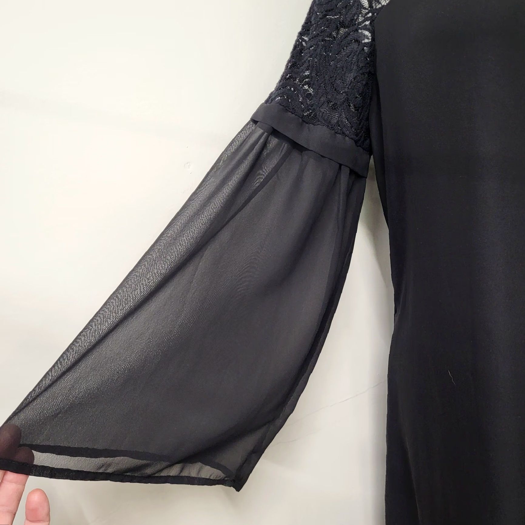 Vintage Luxology Estilo Dress Women's 18 Tall Black Lace Swing Kimono Sleeves Lined Size XXL / US 16-18 / IT 52-54 - 5 Thumbnail