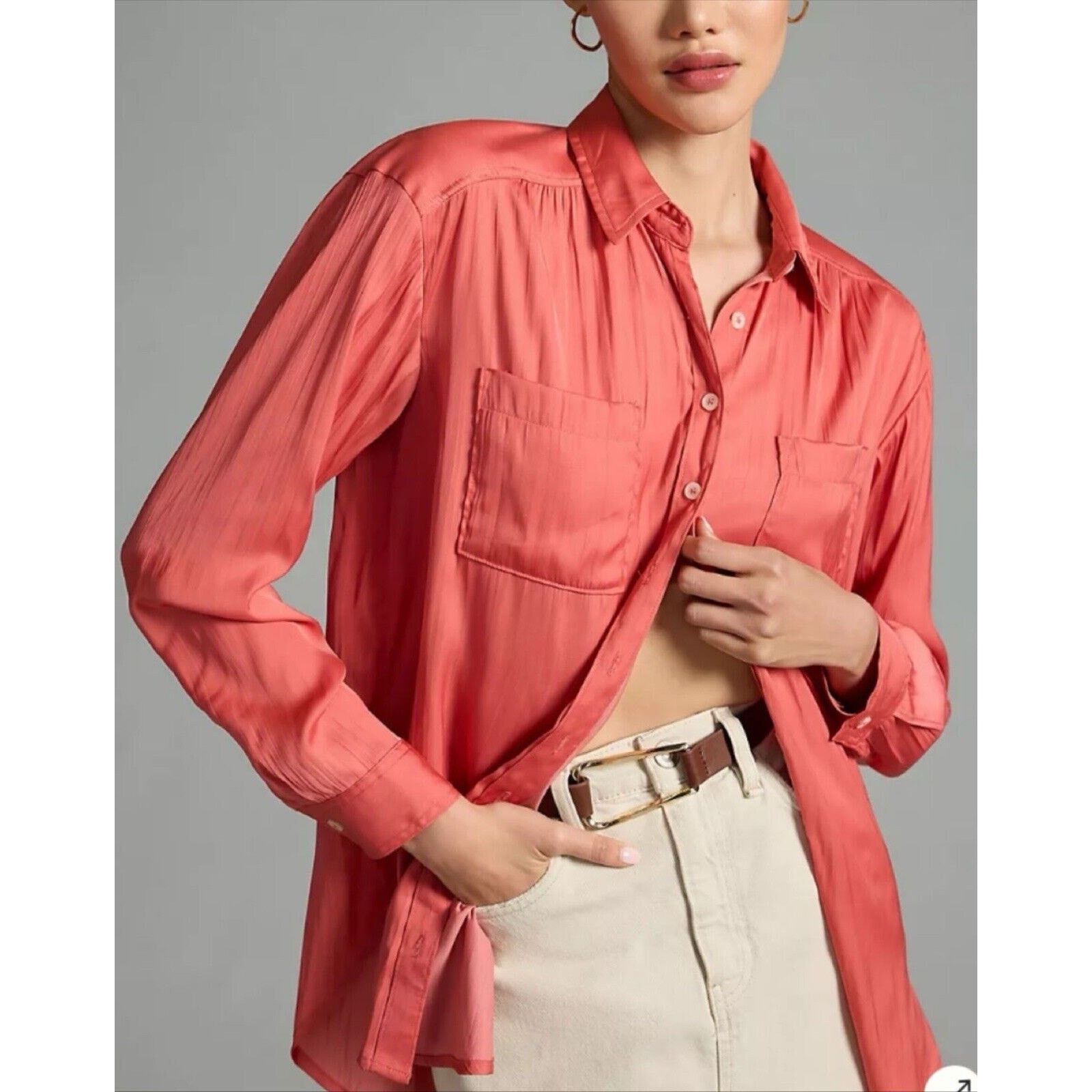 Anthropologie Anthropologie Relaxed Button Down Coral Shirt Women's Size S Size S / US 4 / IT 40 - 1 Thumbnail
