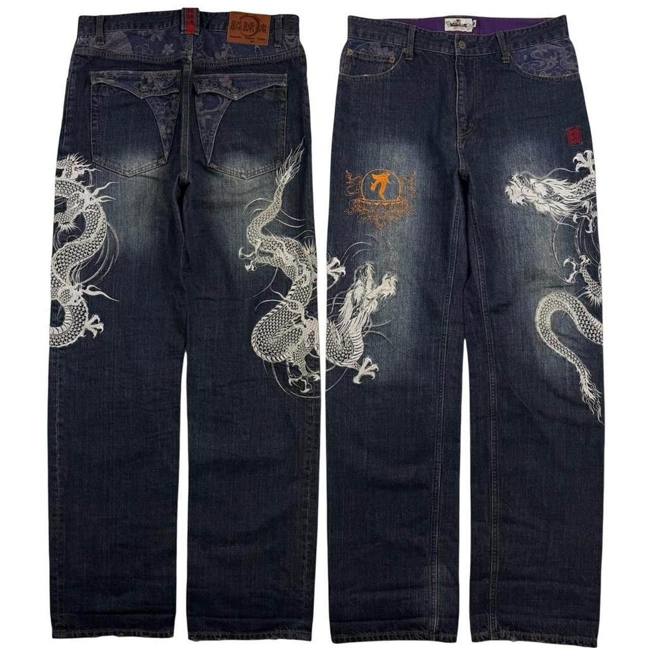 Karakuri Tamashii Karakuri Tamashii Embroidered Dragon Japanese Jeans Waist 34 Size US 34 / EU 50 - 1 Thumbnail