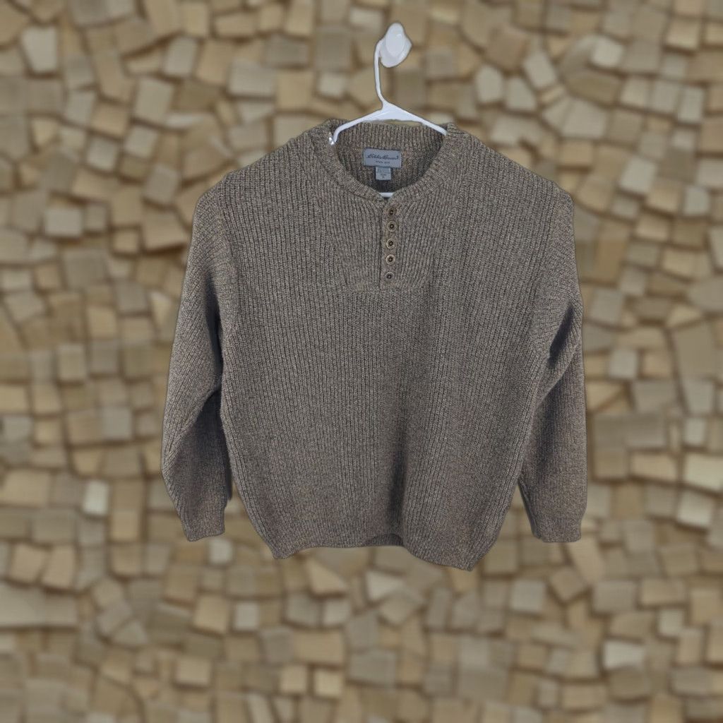 Eddie Bauer VINTAGE Eddie Bauer Sweater Mens XL Henley Knit Made USA 90s Earth Tones Button Beige Mens Size US XL / EU 56 / 4 - 1 Thumbnail