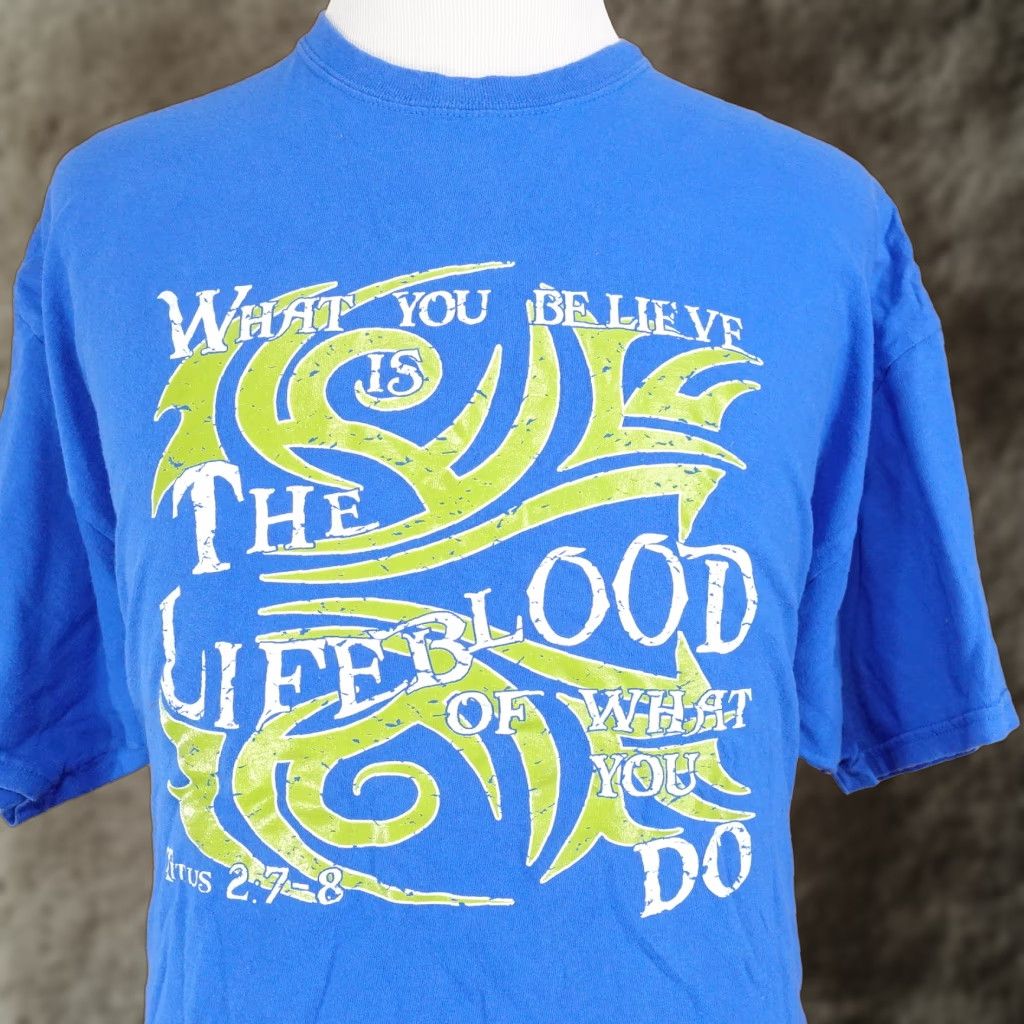 Gildan VINTAGE THESE WORDS SCRIPTURE TITUS 2:7-8 JESUS SHIRT 2XL BLUE UNISEX ADULT T-SHIRT CREW NECK SHORT SLEEVE 100% COTTON GILDAN Men's? Size US XXL / EU 58 / 5 - 1 Thumbnail