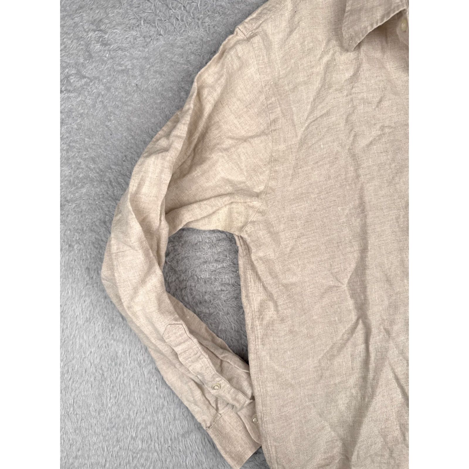 Lands' End Lands' End Mens Button-Up Shirt Beige Cotton Long Sleeve with Pockets 16.5-34 Size Regular Slimming Pocketed Casual Workwear Size US XL / EU 56 / 4 - 3 Thumbnail