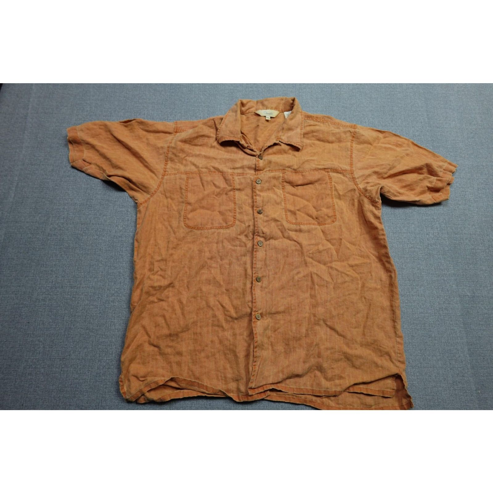 Vintage Genelli Shirt Mens XL Orange 100% Linen Short Sleeve Button Front Collared Camp Casual Vintage: No Size US XL / EU 56 / 4 - 4 Thumbnail