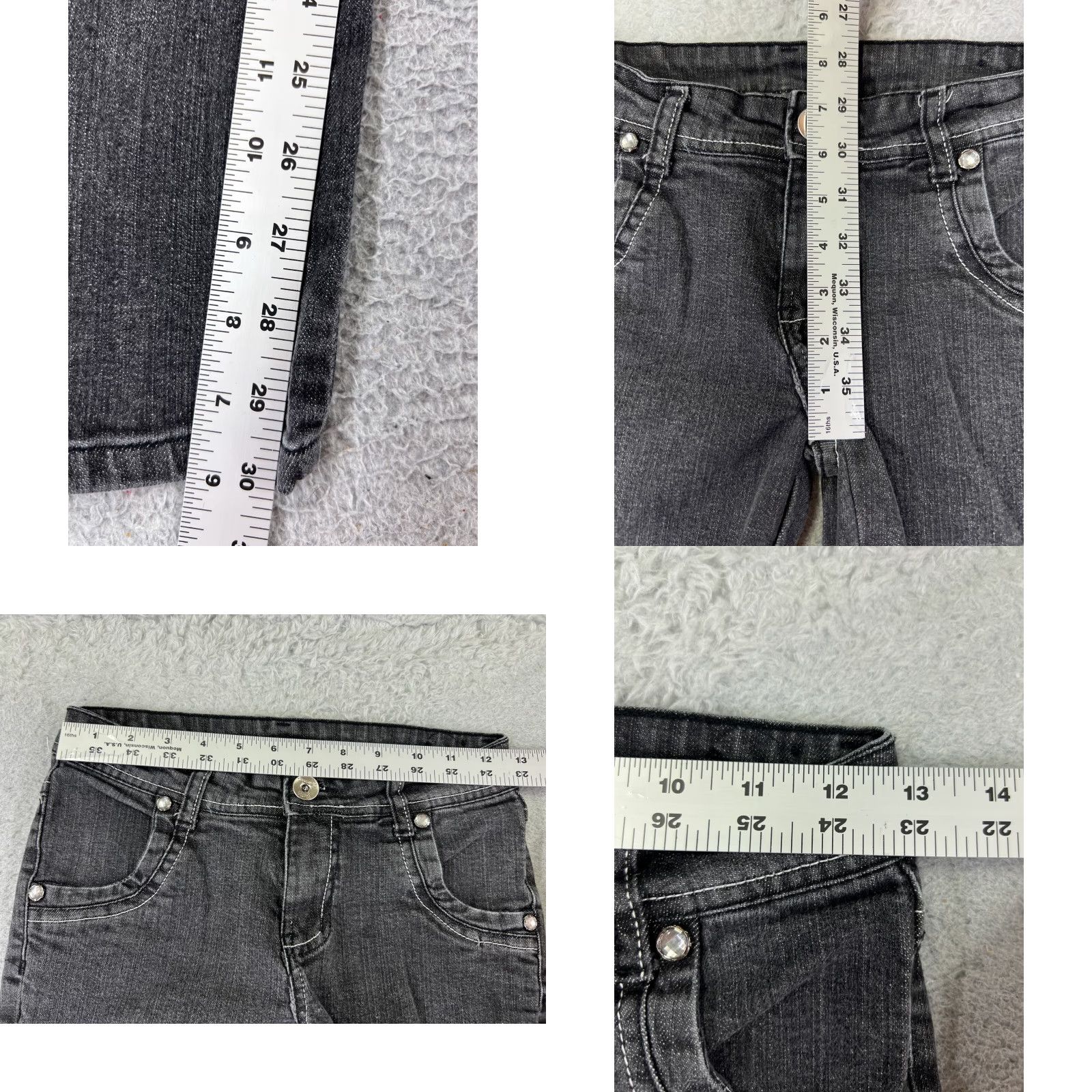 PONY Pony Tails Jeans Juniors 16 Black Denim Straight Low Embellished 24x30 Denim with 5-Pocket Design Floral Sewing Sequin Embroidered Women's Jeans Size 38" / US 16 / IT 52 - 8 Thumbnail
