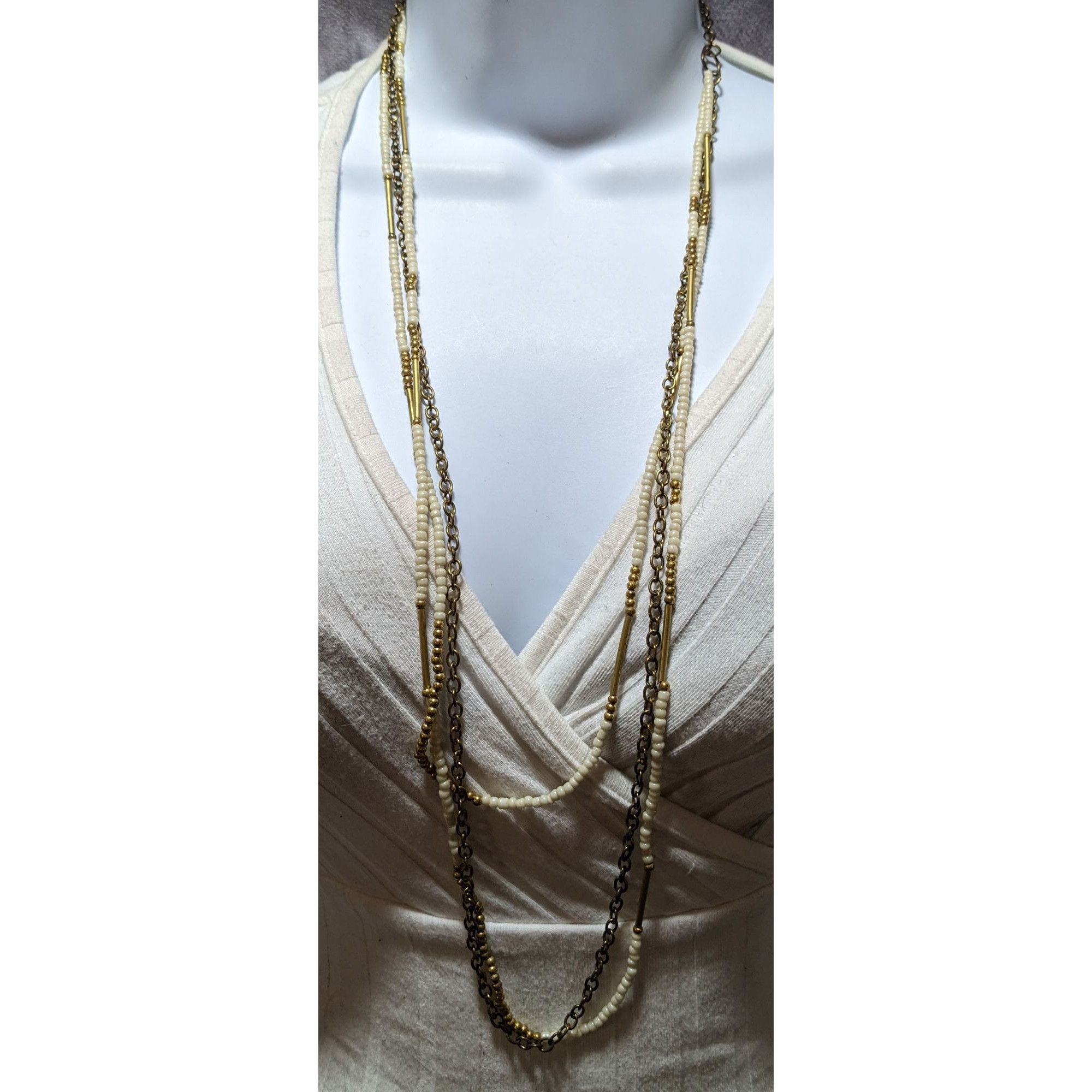 Other Gold White Multilayer Bohemian Necklace Size ONE SIZE - 6 Thumbnail