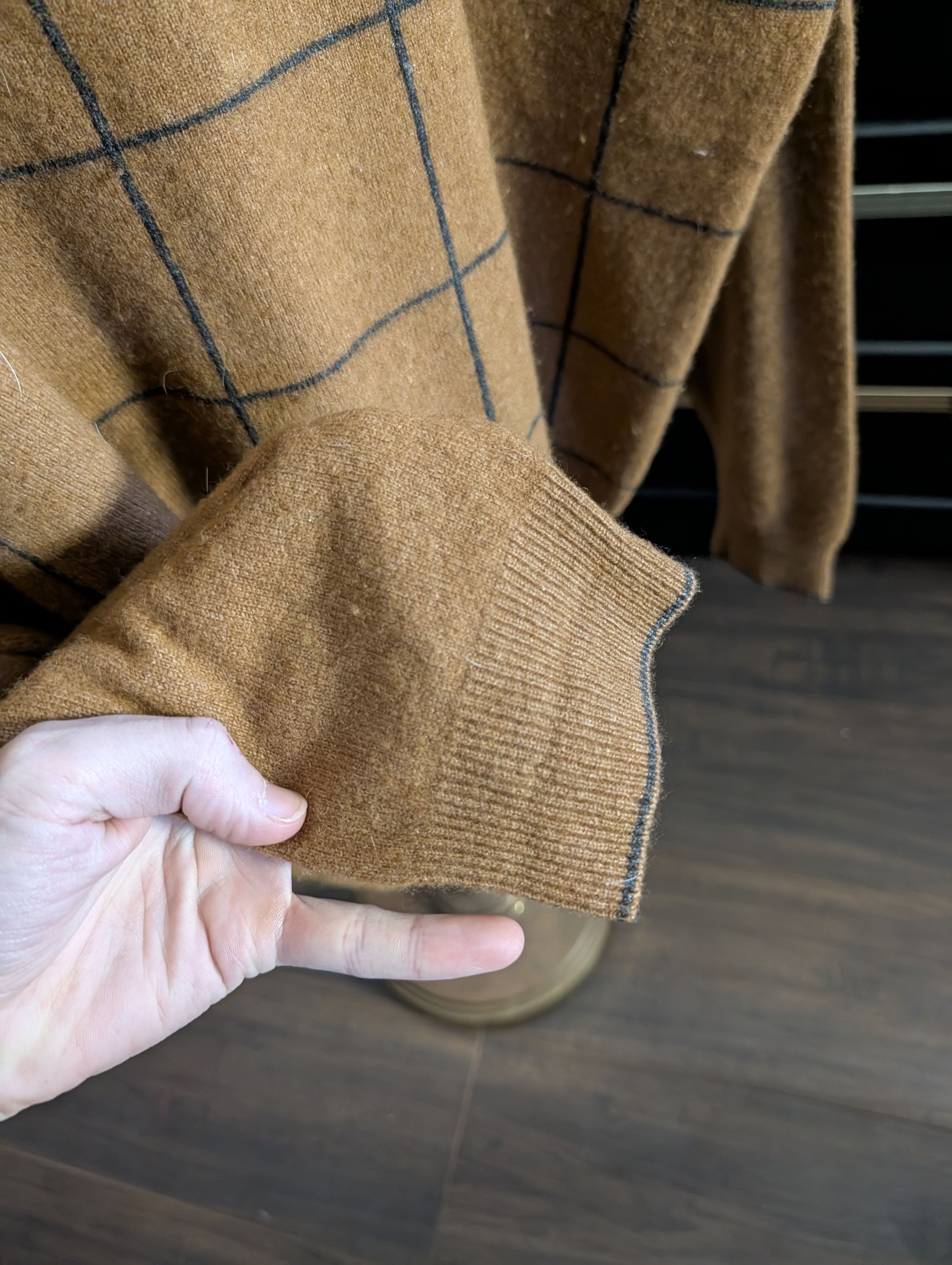 Scott Barber VTG brown check cashmere/wool Italian knit sweater Size US XL / EU 56 / 4 - 5 Thumbnail