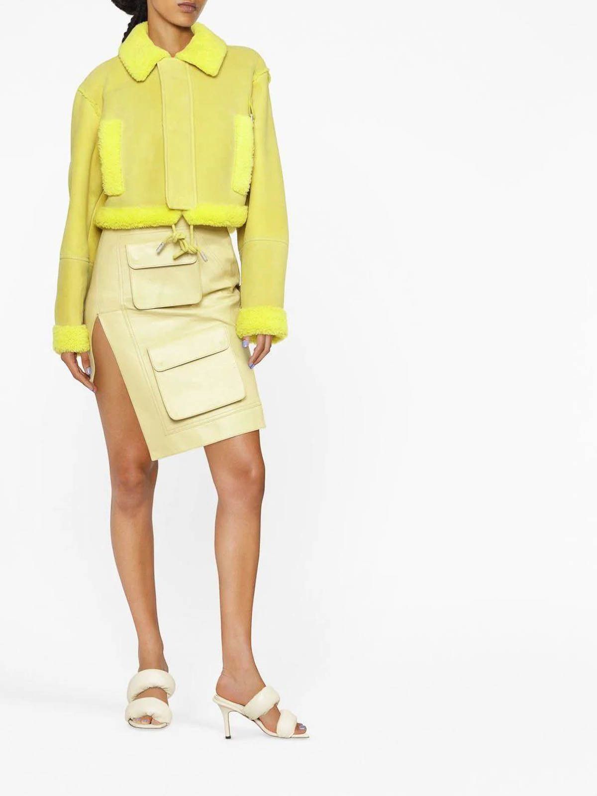 Off-White o1gr1nt0325 Shearling Crop Jacket in Yellow Size XS / US 0-2 / IT 36-38 - 2 Thumbnail