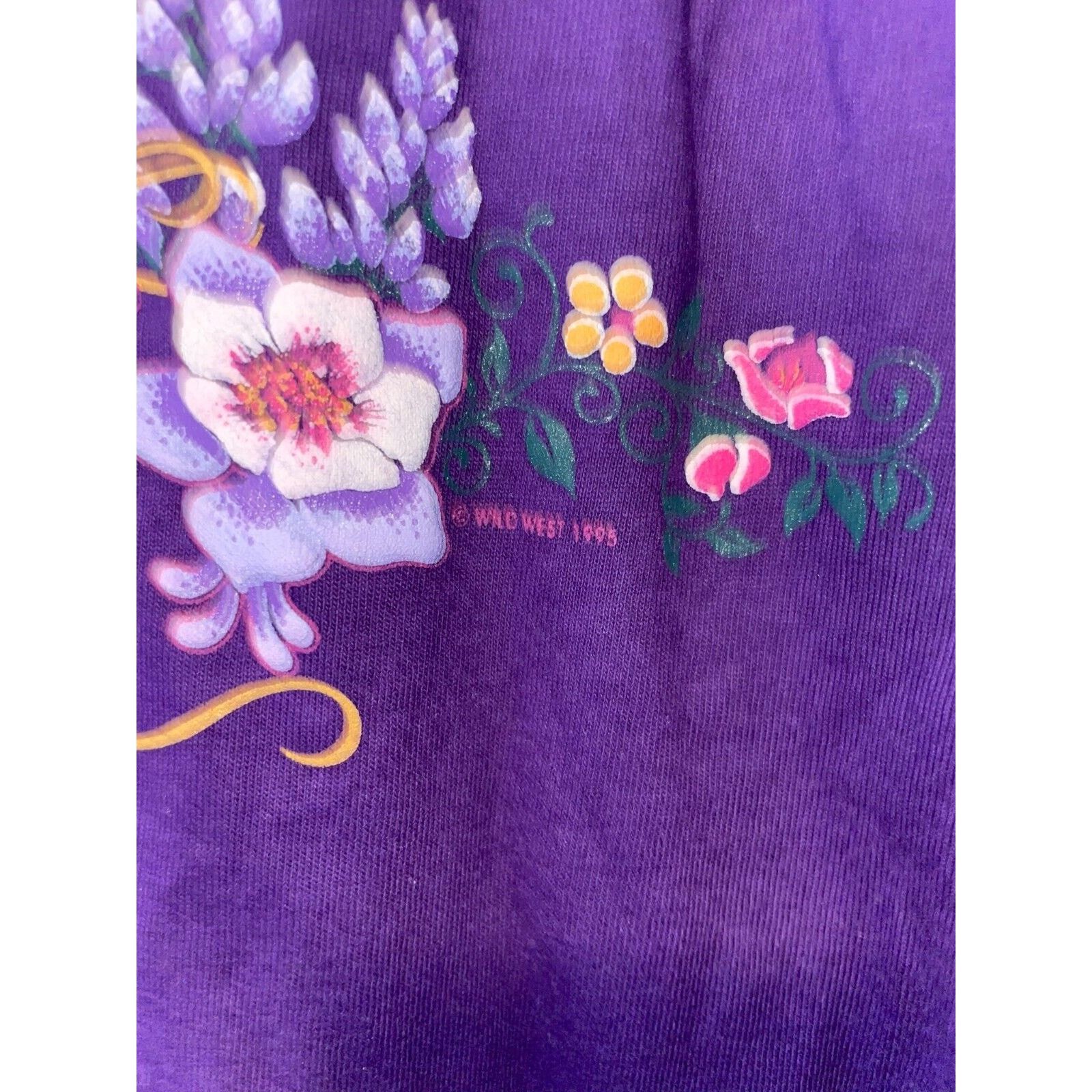 Jerzees Vintage Flower Shirt Wild West Bird Purple Tee VTG 90s Small Size US S / EU 44-46 / 1 - 5 Thumbnail
