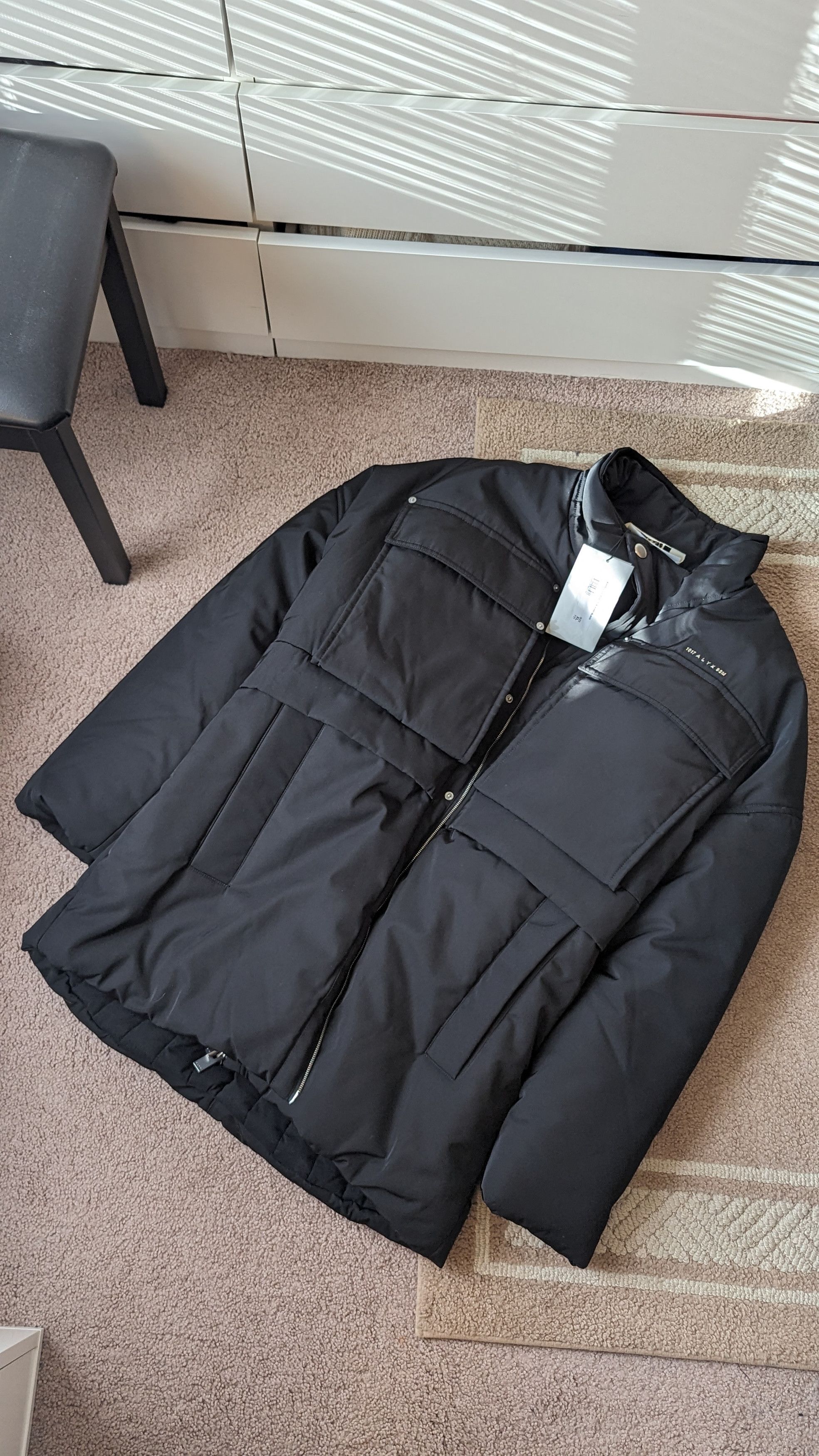 image of 1017 Alyx 9Sm Funnel Neck Padded Coat in Black, Men's (Size XL)