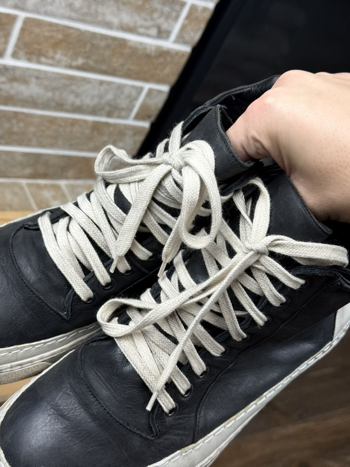 Masnada Masnada Leather Double Sole Black Hi Top Sneakers Size US 7 / EU 40 - 9 Thumbnail