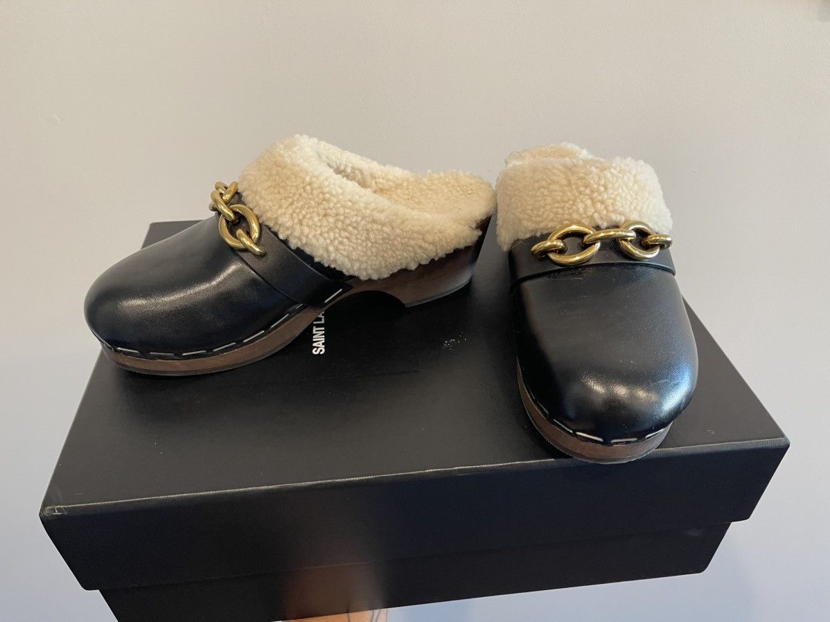 Yves Saint Laurent Saint Laurent Black Fur Clogs Size US 6 / IT 36 - 8 Thumbnail