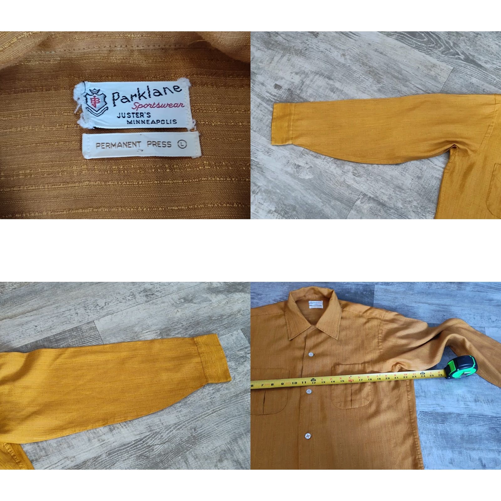 Enro VINTAGE Enro Button-Up Shirt Mens Large Long Sleeve Textured Solid Dark Yellow 60s 70s Mod Disco Size US L / EU 52-54 / 3 - 8 Thumbnail