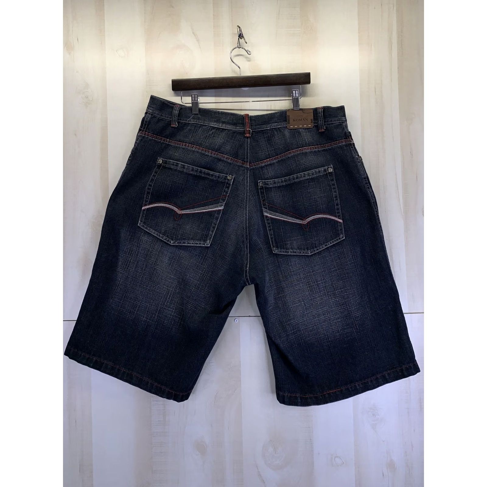 Denime Koman Jeans Embroidered Pockets Blue Cotton Denim Mens Jean Shorts Bermuda Casual Travel Size 44-9429 Mens Size US 44 / EU 60 - 7 Thumbnail