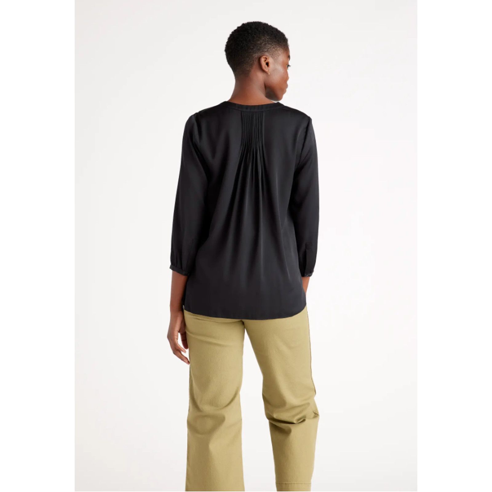 Quince Quince Washable Silk VNeck Button 3/4 Sleeve Pleated Back XS Size XS / US 0-2 / IT 36-38 - 3 Thumbnail