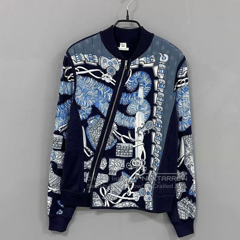 Hermes Hermes Cyan patterned silk blend zippered jacket Size XS / US 0-2 / IT 36-38 - 1 Thumbnail