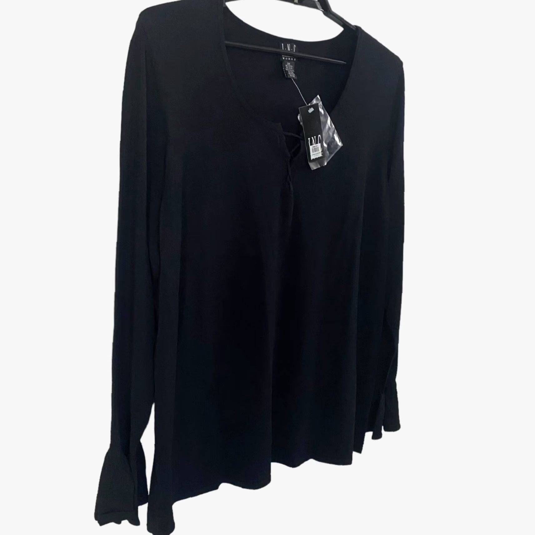 Vintage VINTAGE I.N.C. International Concepts Black Ruffled Criss Cross Blouse Plus Size 2X Long Sleeve Women's Classic Size XXL / US 16-18 / IT 52-54 - 2 Thumbnail