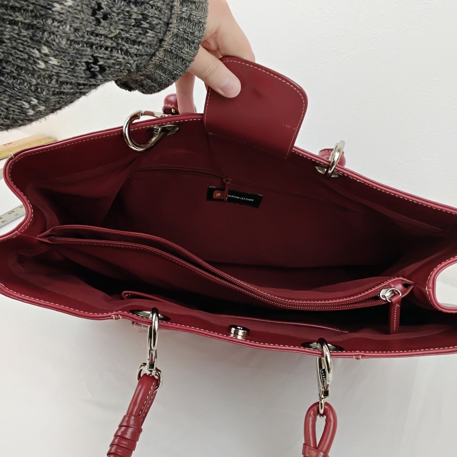 Wilsons Leather Wilson's Leather Large Tote Bag Purse Red Leather Size ONE SIZE - 10 Thumbnail