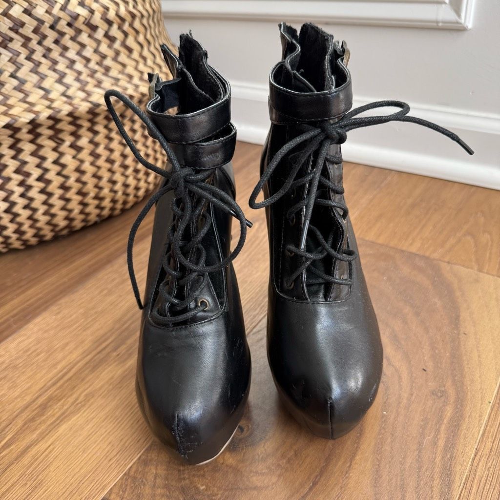 Other Gothic Babe Gothic Punk Bone Heel Boots Black $184 38 Size US 8 / IT 38 - 9 Thumbnail
